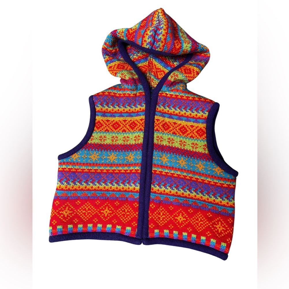 5/$25 Sale Vintage Kootenay kids Canada striped fair isle colorful hooded vest